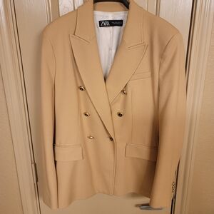 Zara Women's Tan Double-Breasted Blazer